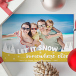 Let it snow funny vacation beach Christmas Holiday Card<br><div class="desc">Share one of your favourite vacation pictures with this funny photo Christmas card featuring a modern overlay with the wording "Let it snow somewhere else" decorated with white pines and snowflakes.</div>