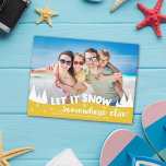 Let it snow funny vacation beach Christmas Holiday Postcard<br><div class="desc">Share one of your favourite vacation pictures with this funny photo Christmas postcard featuring a modern overlay with the wording "Let it snow somewhere else" decorated with white pines and snowflakes. The reverse of the postcard is fully customisable with your return address, your personal greeting message, and your name (delete...</div>