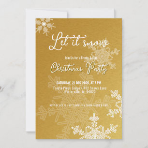 Let it snow golden snowflakes Christmas Party Invitation