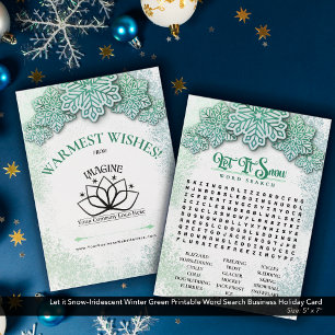 Let it Snow–Green Printable Business Word Search Holiday Card