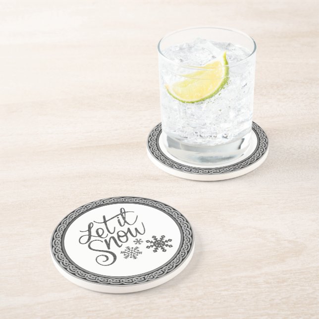 Let it Snow Grey and White Sandstone Coaster (Side)