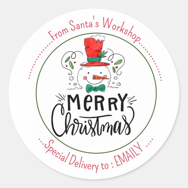 Let it Snow. Happy Snowman Face Classic Round Sticker (Front)