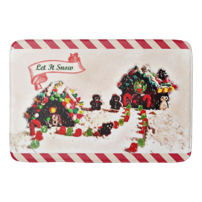 Let It Snow Holiday Gingerbread Family Bath Mat (Front)