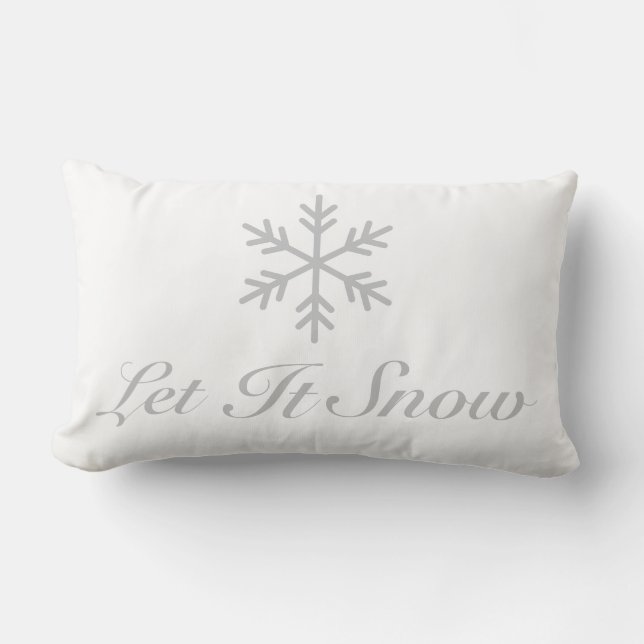 Let it Snow Holiday Lumbar Pillow Grey White (Front)