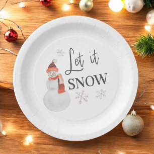 Let It Snow Holiday Party Snowman Paper Plate