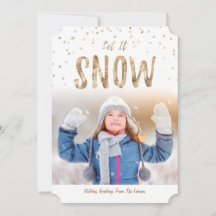 Let it Snow Holiday Photo Flat Card|Gold