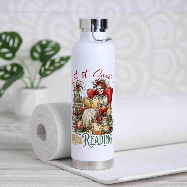 Let It Snow I'll Be Reading  Water Bottle (Yoga (Rotated))