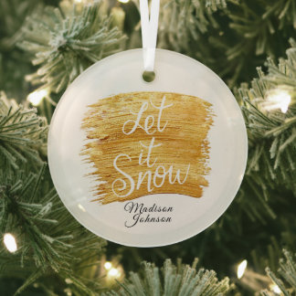 Let it Snow in Faux Gold Paint Custom Name Glass Tree Decoration