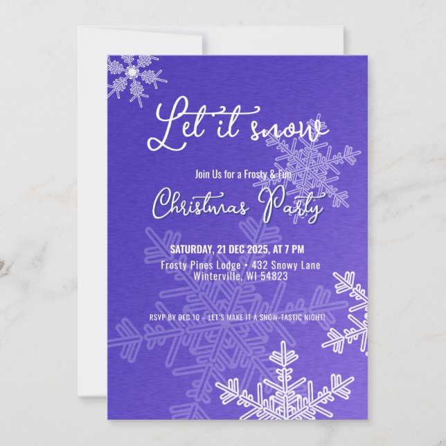 Let it snow indigo snowflakes Christmas Party  Invitation (Front)