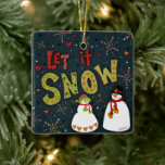 Let it Snow Inspirivity Holiday Christmas Snowman Ceramic Ornament<br><div class="desc">Merry Christmas! Enjoy the holiday season with a fun, cute snowman. ornament. It makes a great Christmas gift for anyone on your list, from kids to adults. Hang on your Christmas tree, or hang from your rearview mirror to add some holiday cheer to your daily drive. A fun secret Santa...</div>