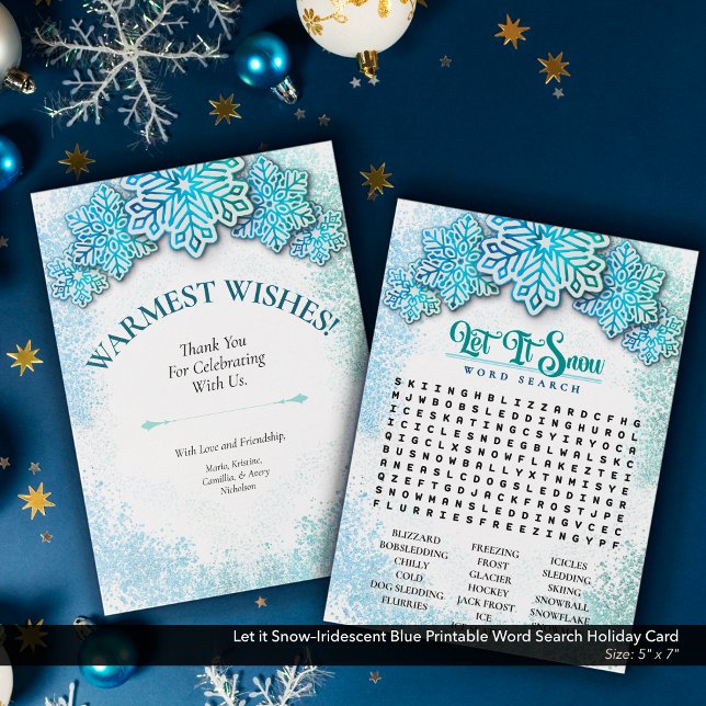 Let it Snow–Iridescent Blue Printable Word Search Holiday Card (Let it Snow–Iridescent Blue Printable Word Search Holiday Card)