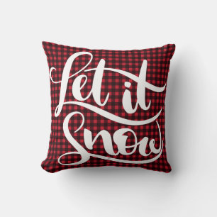Let it Snow Lettering Red Black Buffalo Plaid Xmas Cushion