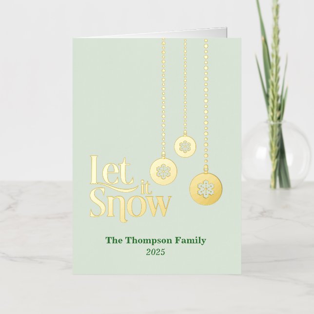 "Let it Snow" Light Green Folded Foil Holiday Card (Front)