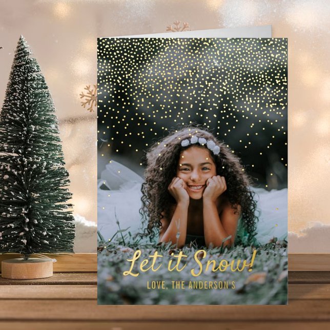 Let It Snow! Modern Photo Christmas Real Foil Holiday Card (Creator Uploaded)