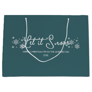 Let It Snow   Modern Teal Green Trees Christmas  Large Gift Bag