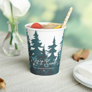 Let It Snow   Modern Teal Green Trees Christmas  Paper Cups