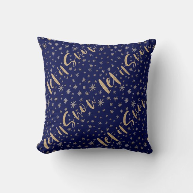 Let It Snow | Navy & Gold Starry Night Chrismas Cushion (Front)