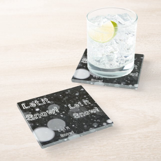 Let it Snow on a Snowy Background Glass Coaster (Angled)