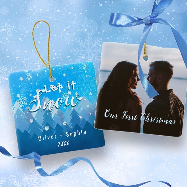 Let it Snow Our 1st Christmas Blue Ceramic Ornament (Creator Uploaded)