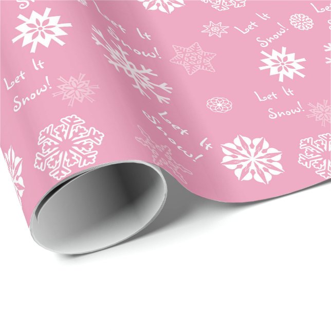 Let It Snow- Party Pink Wrapping Paper (Roll Corner)
