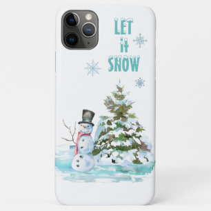Let it Snow Pastel Blue Christmas Tree Snowman Case-Mate iPhone Case