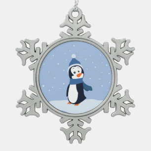 Let It Snow! (Penguin) Snowflake Pewter Christmas Ornament
