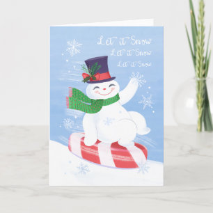 Let it Snow Peppermint Snowman Holiday Card