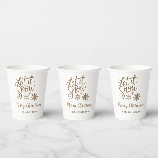 Let it Snow Personalised Christmas Paper Cups Gold (Multi)