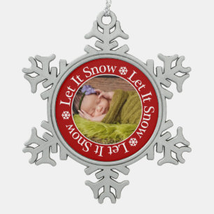 Let It Snow Photo Template Snowflake Christmas Sno Snowflake Pewter Christmas Ornament
