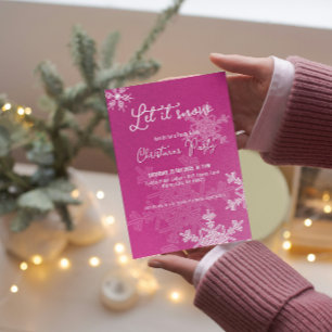 Let it snow pink snowflakes Christmas Party  Invitation