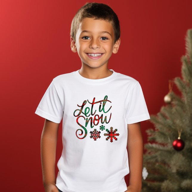 Let It Snow Plaid Christmas Boy's T-Shirt (Creator Uploaded)