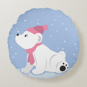 Let It Snow! (Polar Bear Cub) Round Cushion