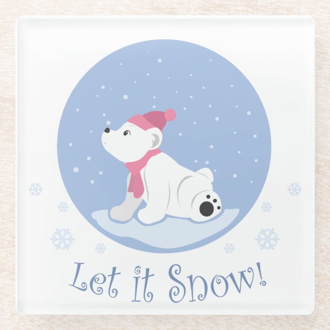 Let it Snow! (Polar Bear) Glass Coaster (Front)