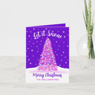 Let it Snow Purple Christmas Tree Holiday Card