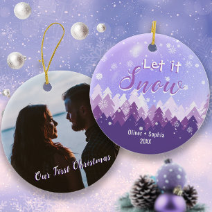 Let it Snow Purple Snow Forest Merry Christmas Cer Ceramic Tree Decoration