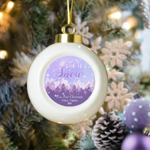 Let it Snow Purple Snow Forest Merry Christmas Ceramic Ball Christmas Ornament