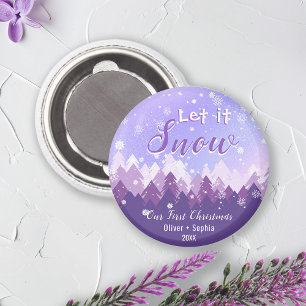 Let it Snow Purple Snow Forest Merry Christmas Magnet