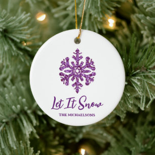 Let It Snow Purple Snowflake Ceramic Tree Decoration