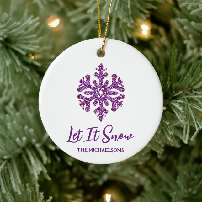 Let It Snow Purple Snowflake Ceramic Tree Decoration (Tree)
