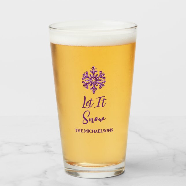 Let It Snow Purple Snowflake Glass (Front Filled)