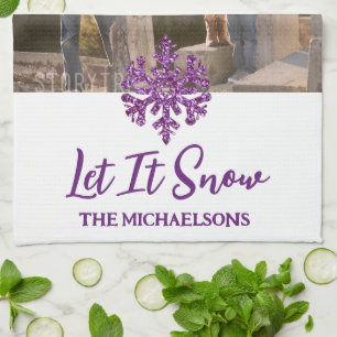Let It Snow Purple Snowflake Tea Towel