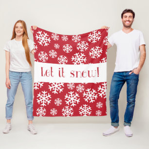 Let it Snow Red and White Snowflake Pattern Fleece Blanket