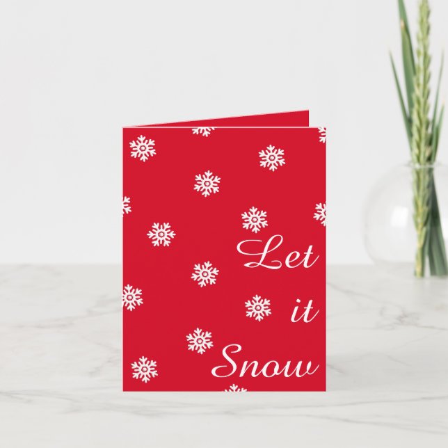 Let It Snow Red Christmas Card White Snowflakes (Front)