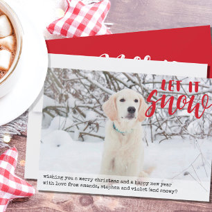 Let it Snow Red Hand Lettered Full Bleed Photo Holiday Card