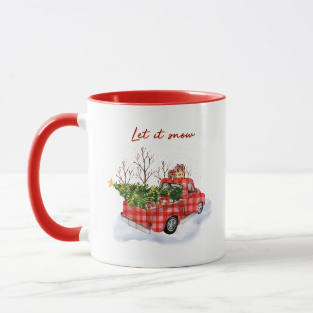 Let It Snow Red Truck Christmas Holiday Mug (Left)