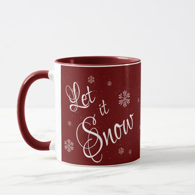 Let It Snow Red White Cute Snow Flake Christmas Mug (Left)