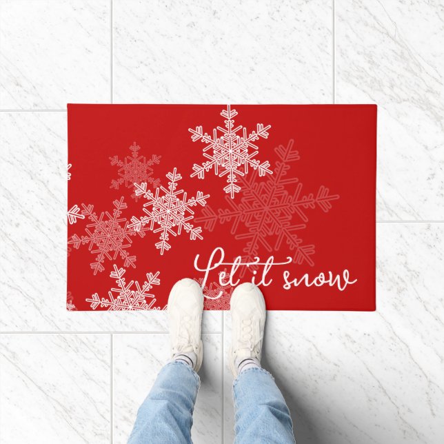  Let it Snow Red White Snowflakes Minimalist  Doormat (Indoor)