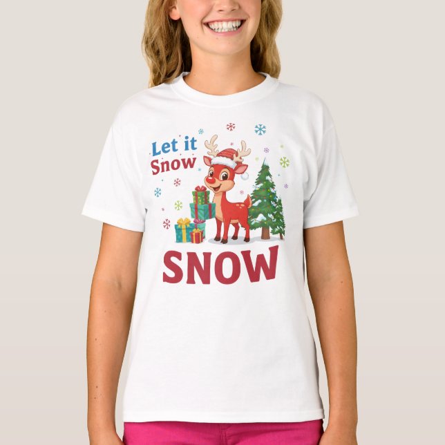 Let It Snow Reindeer Christmas T-Shirt (Front)