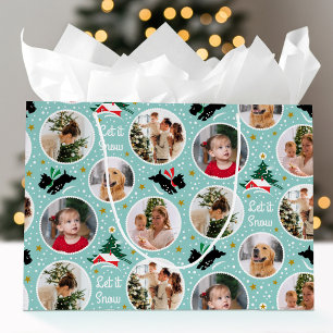 Let it Snow Scottie Dog Fun Custom Photo Mint  Large Gift Bag