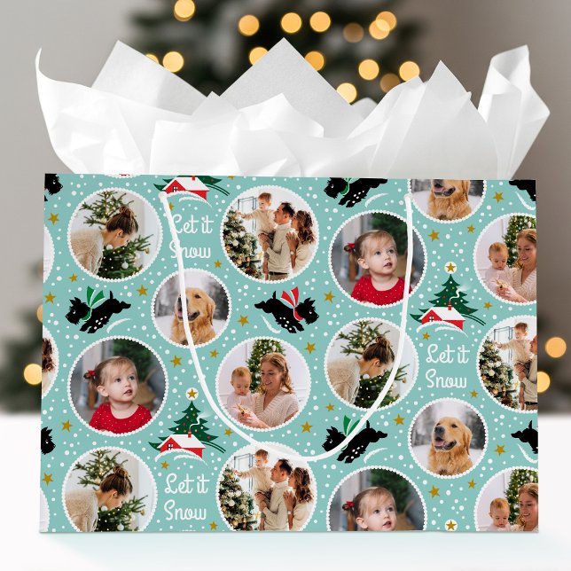 Let it Snow Scottie Dog Fun Custom Photo Mint  Large Gift Bag (Creator Uploaded)